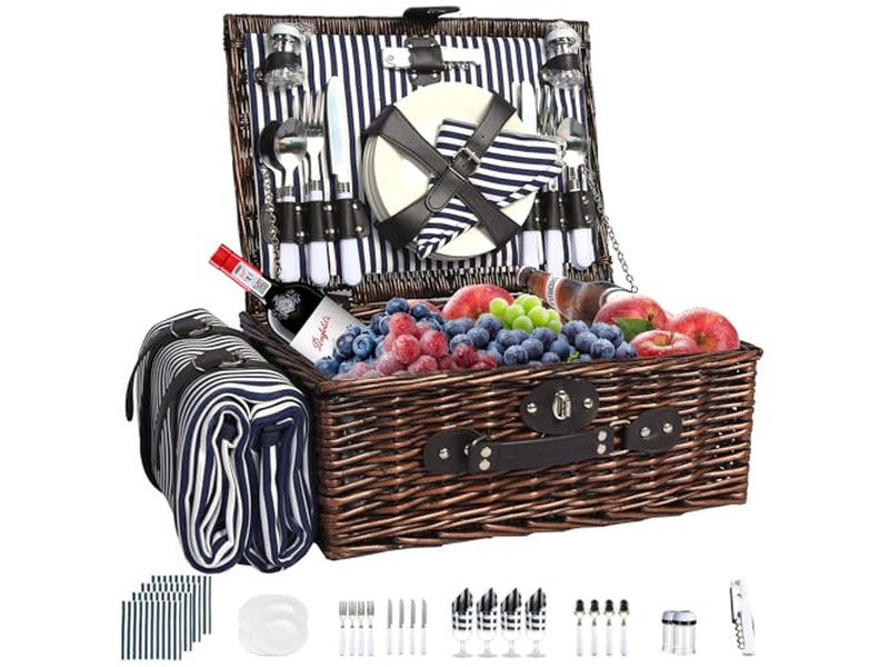 Cestino da Picnic Vintage a Valigia con Rattan Rosso Staccabile per Spedizione