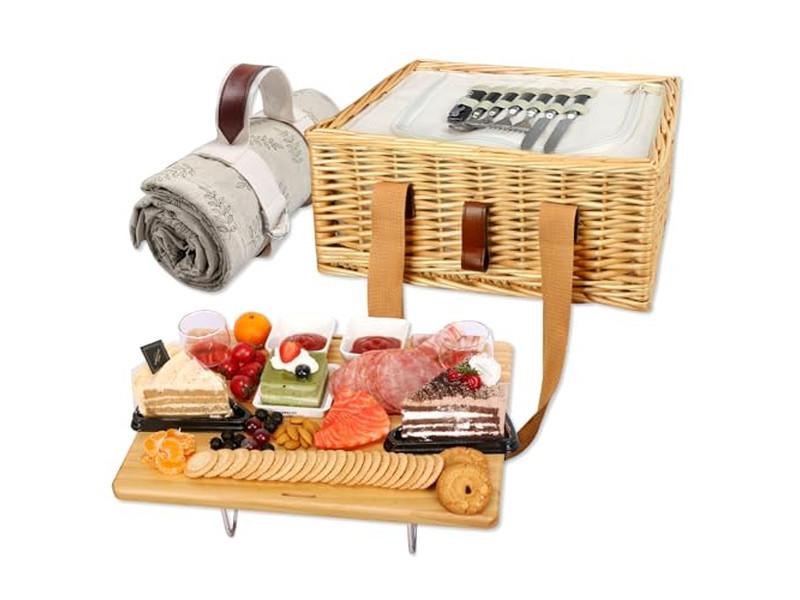 Cestino da picnic in legno vintage a forma di cuore fatto a mano, grande capacità morbida