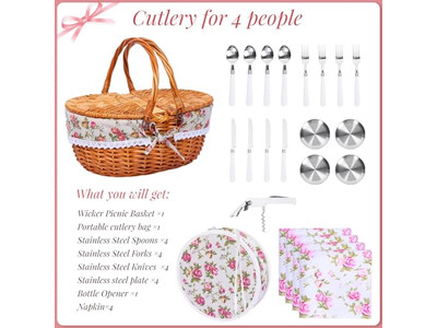 Cesto da Picnic in Bambù con Tavolino a Rete Cesti Riempiti per Artigianato Carino