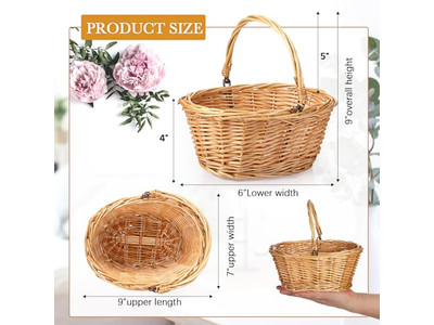 Set di cestini da picnic per bambini per 6 persone, cestino in plastica con manico in legno profondo