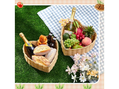 Cestino da picnic intrecciato a mano con coperte in poliestere 100% set cuore