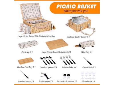 Cestino da Picnic Giocattolo per Bambini di 1 Anno Cestini in Rattan Personalizzati Tappeto e Set Regalo
