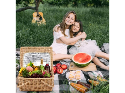 Cestino da picnic con tracolla in vimini per 4 persone, borse per cestini