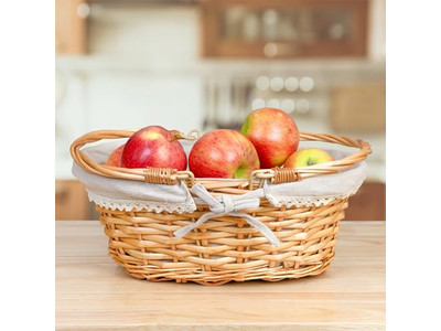 Cestino da picnic in vimini giallo grande all'aperto rosa con coperchio isolato grande