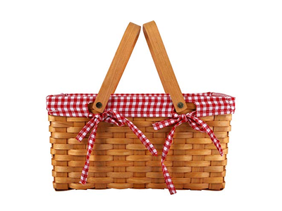 Cestino da picnic in rattan colore naturale con set refrigerante per bottiglia rettangolare in vimini