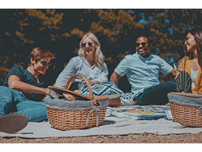 Piccolo Cestino in Erba Marina Attrezzature e Accessori da Picnic Set Copertura con Coperchio in Legno