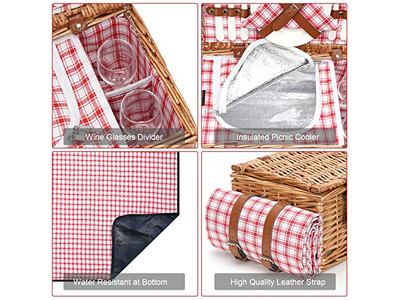 Cestino da picnic con isolamento termico in vimini per campeggio, cesto per San Valentino anni '30